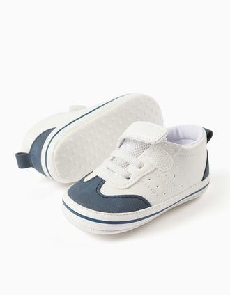 Sapatilhas com tira autoaderente para recém-nascidos, branco/azul