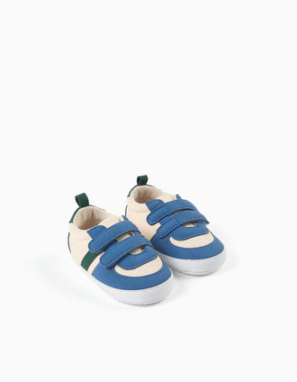 Pre-walker trainers for newborn boys, beige/blue/green