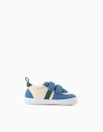 Pre-walker trainers for newborn boys, beige/blue/green