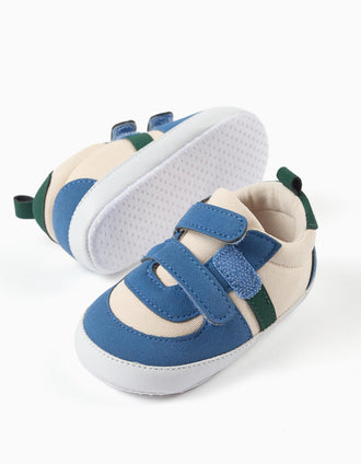 Pre-walker trainers for newborn boys, beige/blue/green