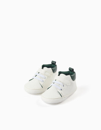 Pre-walker trainers with touch-fastener for newborns, white/green