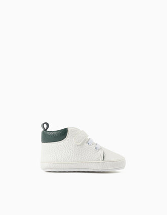 Pre-walker trainers with touch-fastener for newborns, white/green
