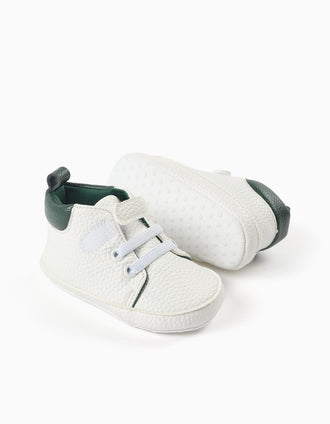 Pre-walker trainers with touch-fastener for newborns, white/green