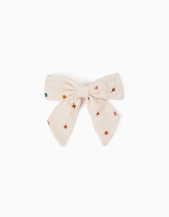 Travessão de cabelo com laço floral para menina, branco
