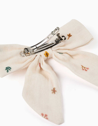 Travessão de cabelo com laço floral para menina, branco