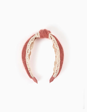 Bandolete em malha com borda em crochê para menina, rosa-velho/branco