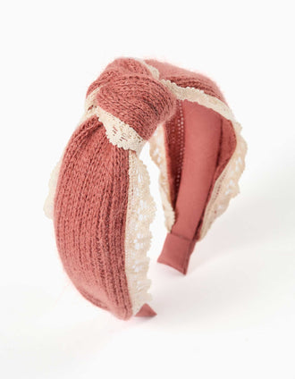 Bandolete em malha com borda em crochê para menina, rosa-velho/branco