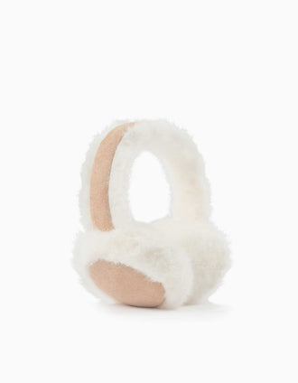Padded ear muffs with faux fur for girls, camel/white