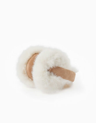 Padded ear muffs with faux fur for girls, camel/white