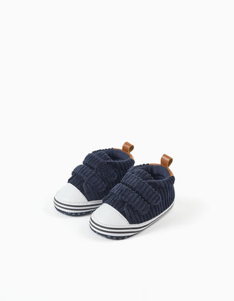 Pre-walker corduroy trainers for newborn boys, navy blue/white