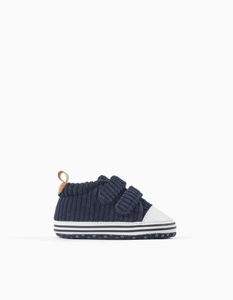 Pre-walker corduroy trainers for newborn boys, navy blue/white