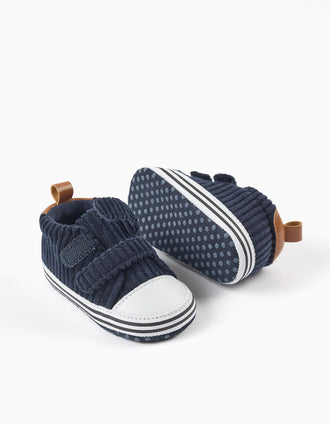 Pre-walker corduroy trainers for newborn boys, navy blue/white