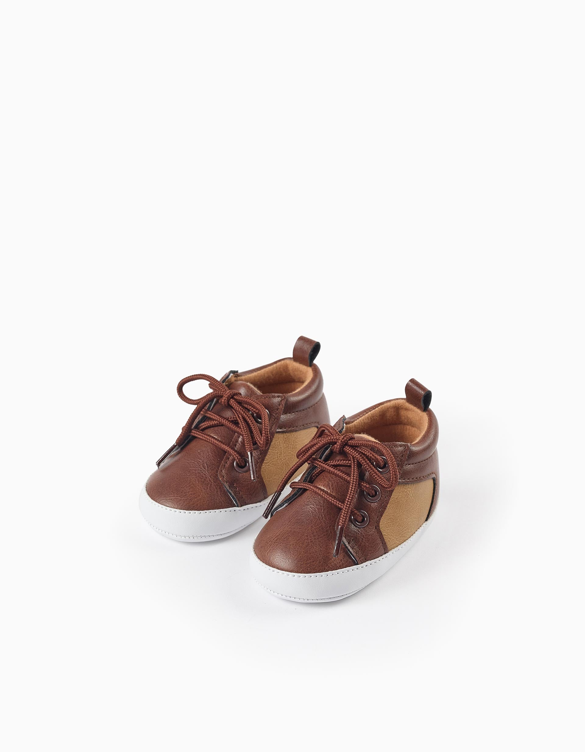 Baskets pré-marche avec lacets pour nouveau-né, marron