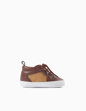 Baskets pré-marche avec lacets pour nouveau-né, marron
