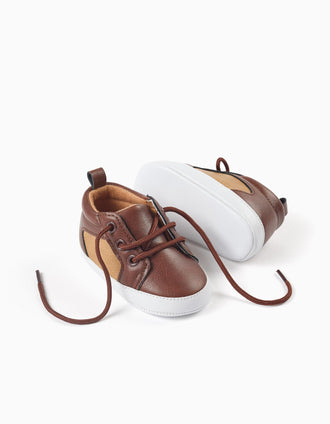 Baskets pré-marche avec lacets pour nouveau-né, marron