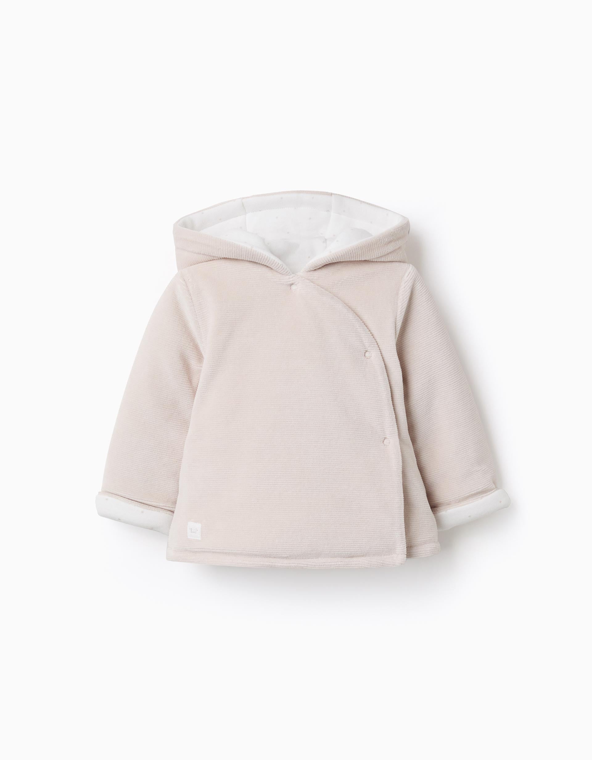 Veste matelassée en velours à capuche pour nouveau-nés, beige