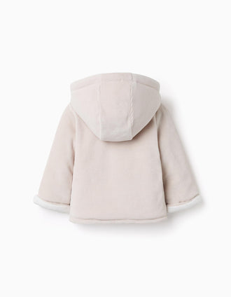 Veste matelassée en velours à capuche pour nouveau-nés, beige