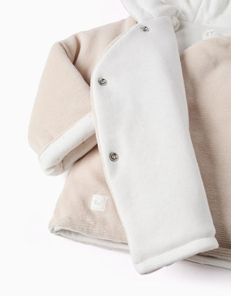 Veste matelassée en velours à capuche pour nouveau-nés, beige