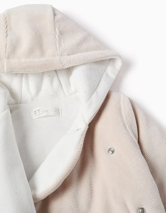 Veste matelassée en velours à capuche pour nouveau-nés, beige
