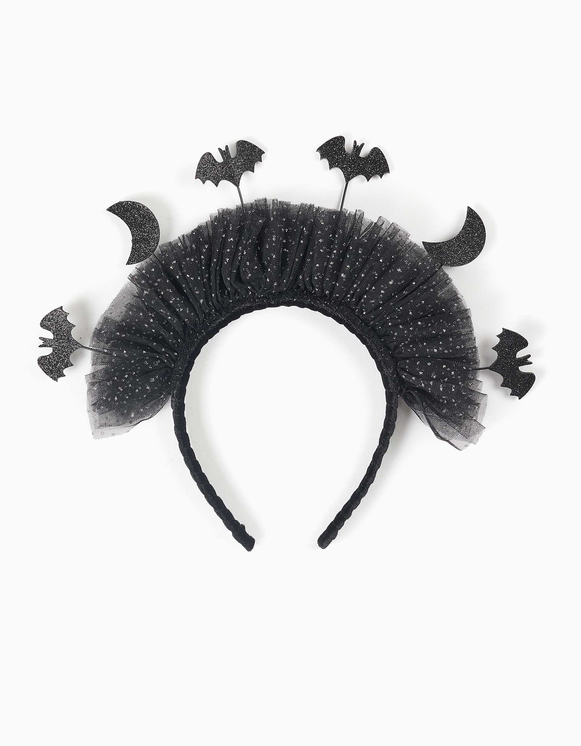 Serre-tête en tulle avec lunes et chauves-souris pour fille, noir