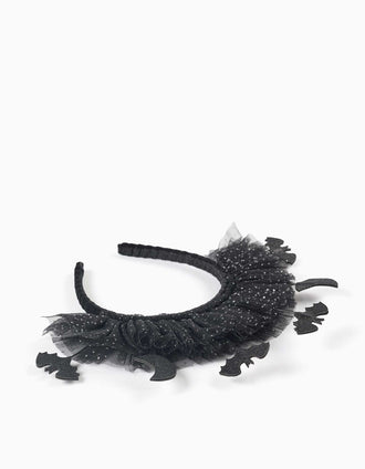 Serre-tête en tulle avec lunes et chauves-souris pour fille, noir