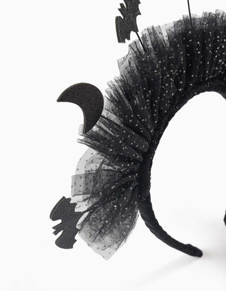 Serre-tête en tulle avec lunes et chauves-souris pour fille, noir