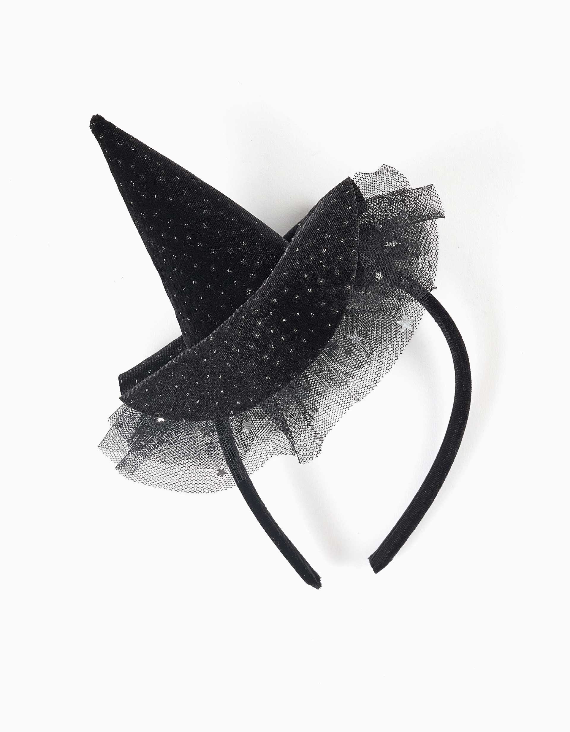 Serre-tête en velours avec chapeau de sorcière pour fille, noir