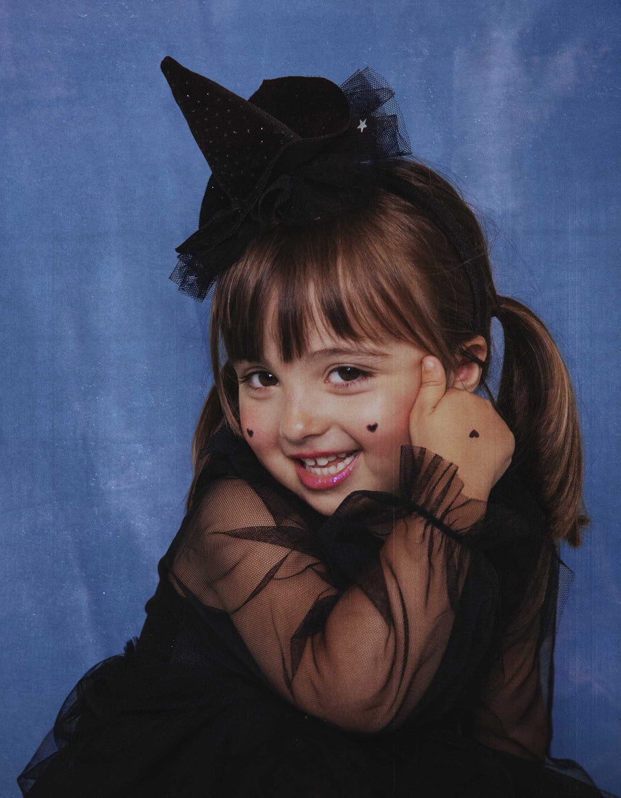 Velvet Alice band with witch hat for girls, black