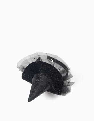 Serre-tête en velours avec chapeau de sorcière pour fille, noir