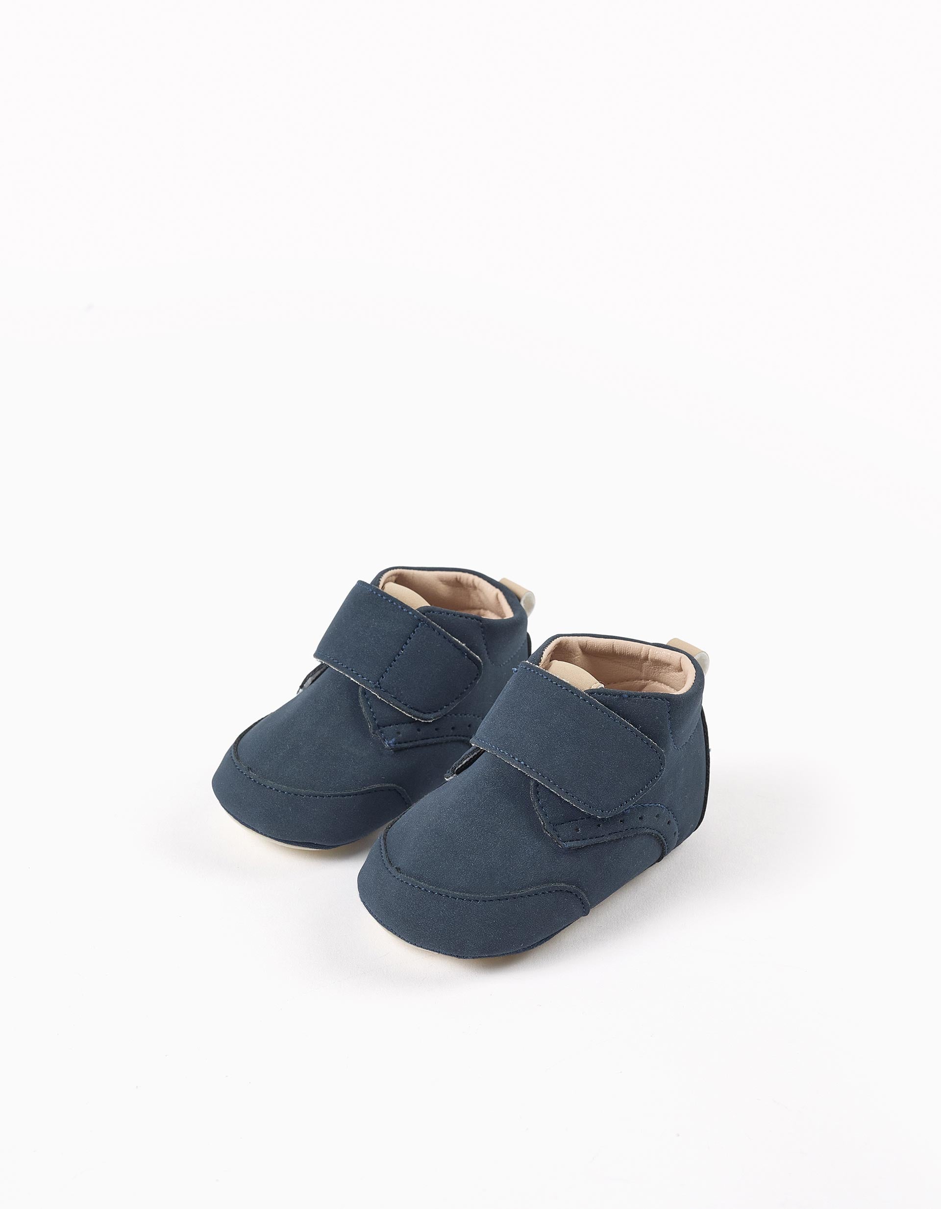 Pre-walker shoes with a touch-fastening strap for newborns, navy blue