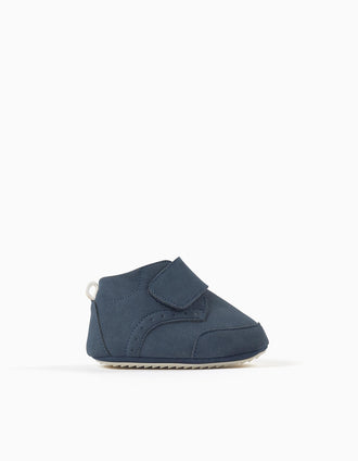 Pre-walker shoes with a touch-fastening strap for newborns, navy blue