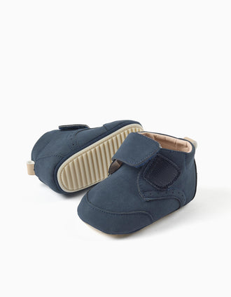 Pre-walker shoes with a touch-fastening strap for newborns, navy blue