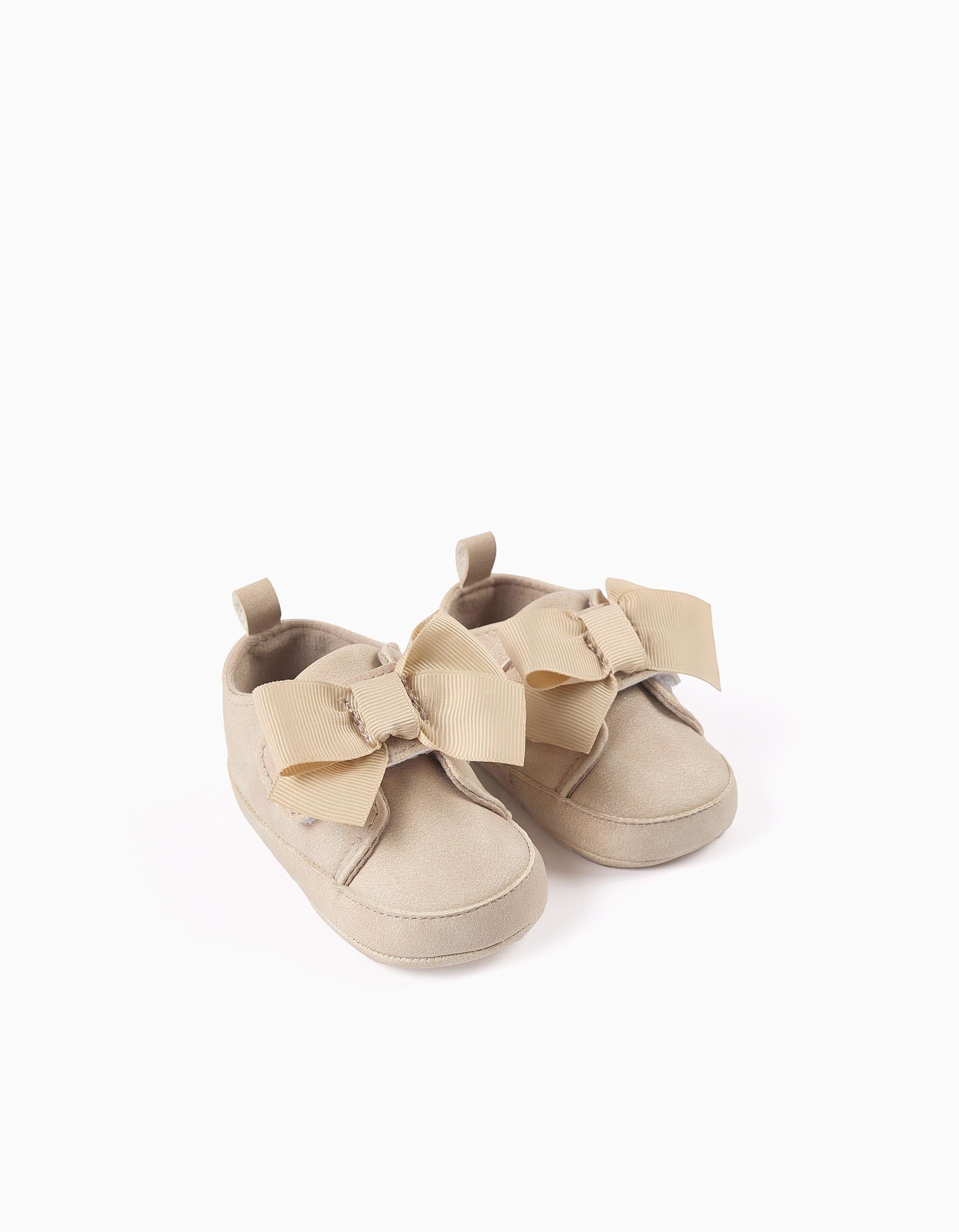 Chaussures pré-marche avec nœud décoratif pour nouveau-née, beige