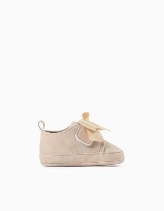 Chaussures pré-marche avec nœud décoratif pour nouveau-née, beige