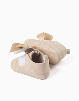 Chaussures pré-marche avec nœud décoratif pour nouveau-née, beige