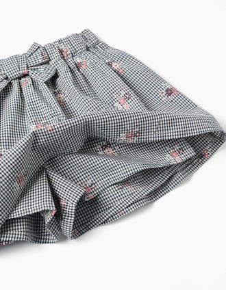 Cotton sweatshirt and gingham skort for baby girls, white/navy blue