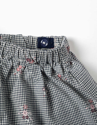 Cotton sweatshirt and gingham skort for baby girls, white/navy blue