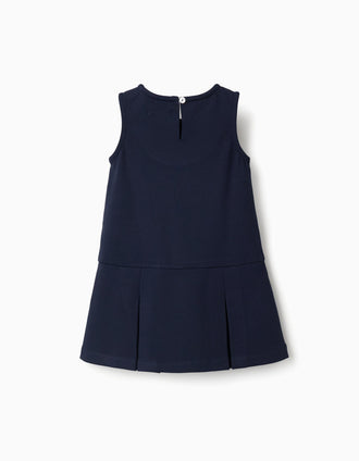 Sleeveless Roma knit dress for baby girls, navy blue
