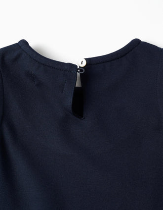 Sleeveless Roma knit dress for baby girls, navy blue
