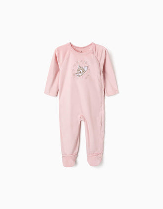 Babygrow de veludo com Bambi para recém-nascida e bebé, rosa-claro