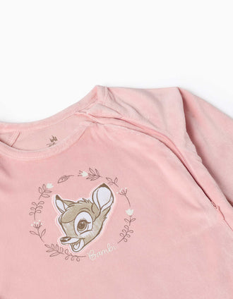 Babygrow de veludo com Bambi para recém-nascida e bebé, rosa-claro