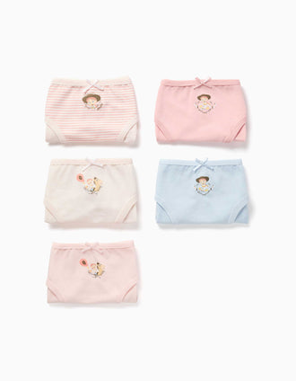 5 cuecas de algodão com estampados Jessie para menina, branco/rosa/azul