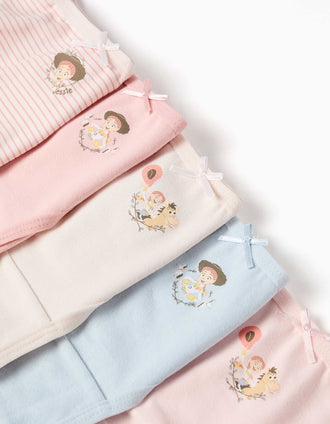 5 cuecas de algodão com estampados Jessie para menina, branco/rosa/azul