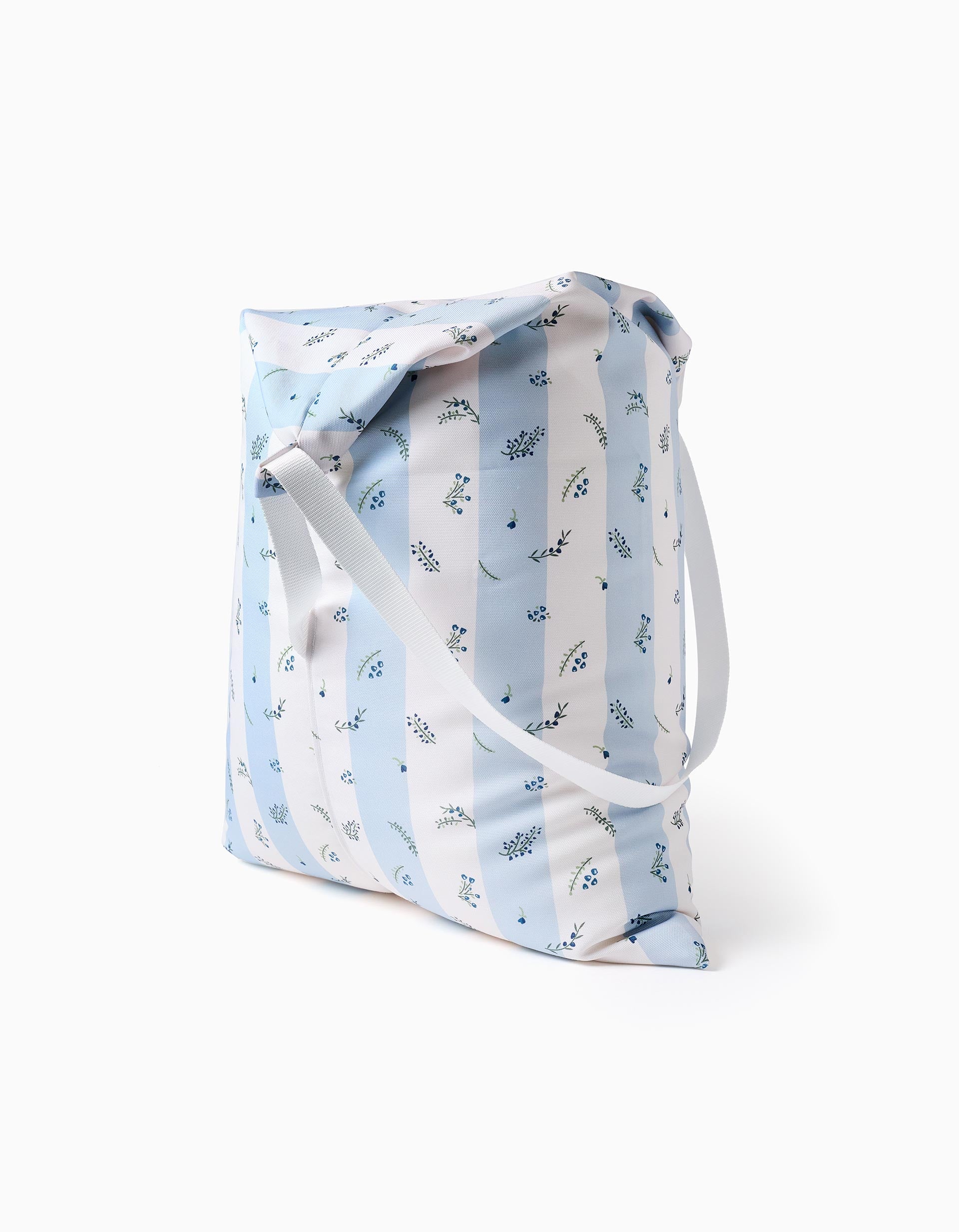 Almofada de praia Triipi Big às riscas com flores, branco/azul