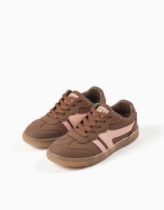 Lace-up trainers with non-slip rubber sole for girls, brown/pink