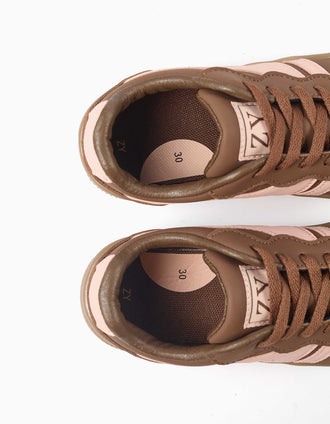 Lace-up trainers with non-slip rubber sole for girls, brown/pink
