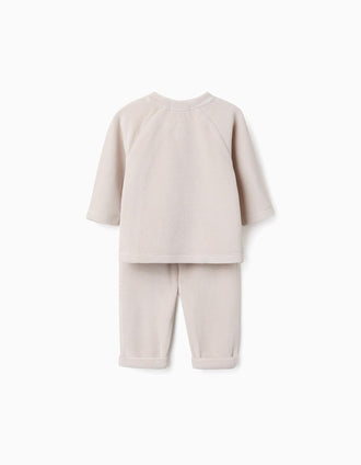 Pijama canelado em veludo para recém-nascidos, bege-claro