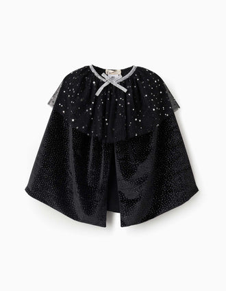 Cape en velours à pois en lurex pour fille, noir