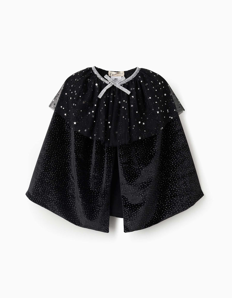 Velvet cape with lurex dots for girls, black