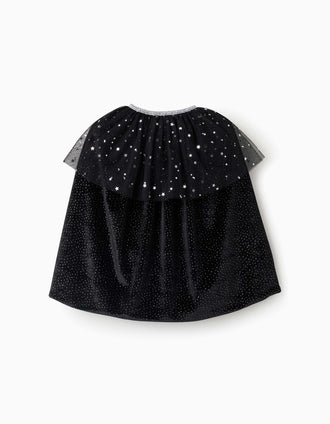 Cape en velours à pois en lurex pour fille, noir